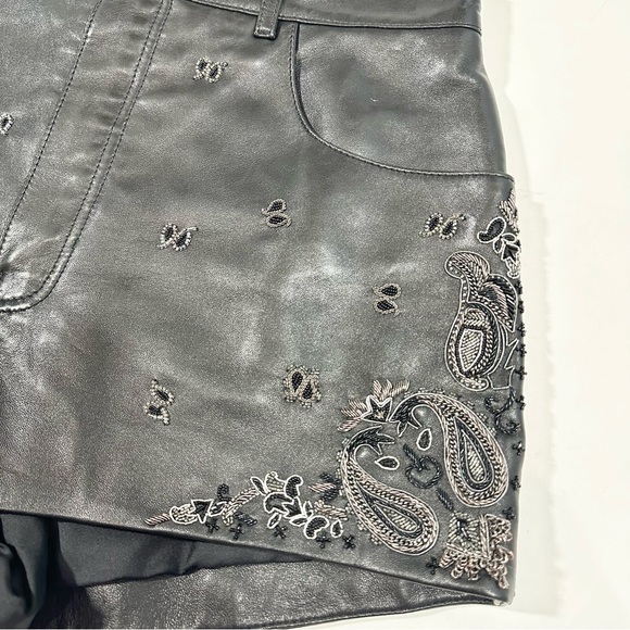 YSL Saint Laurent High Rise Embellished Embroidered Lambskin Leather Shorts - Picture 11 of 15